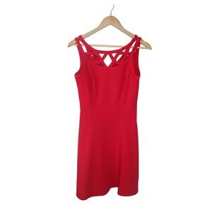 White House Black Market Red Fit‎ & Flare Cut-Out Dress Women's Size 2